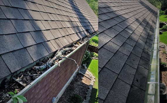 Gutter before and after cleaning