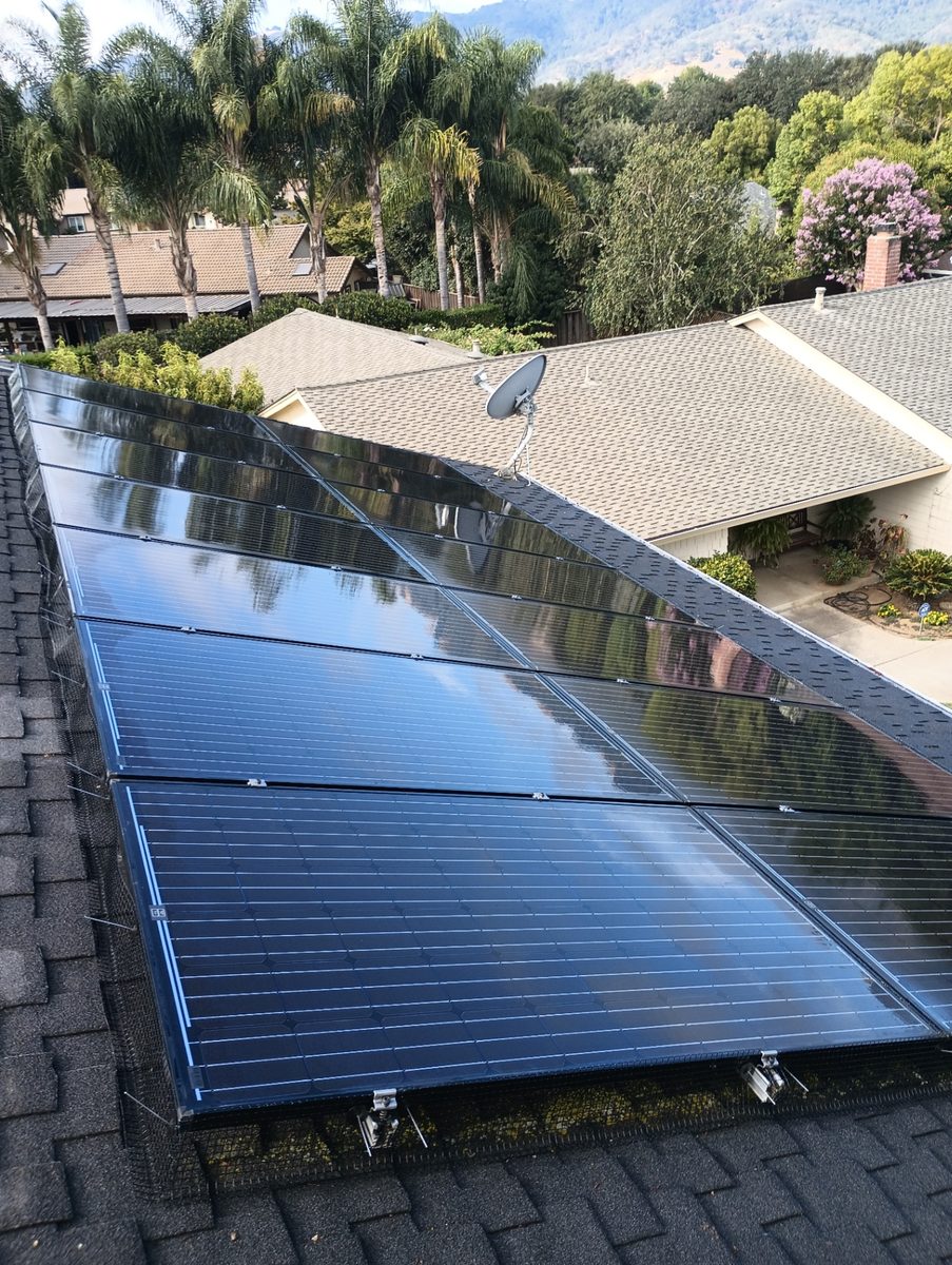 Black solar panels shining clean