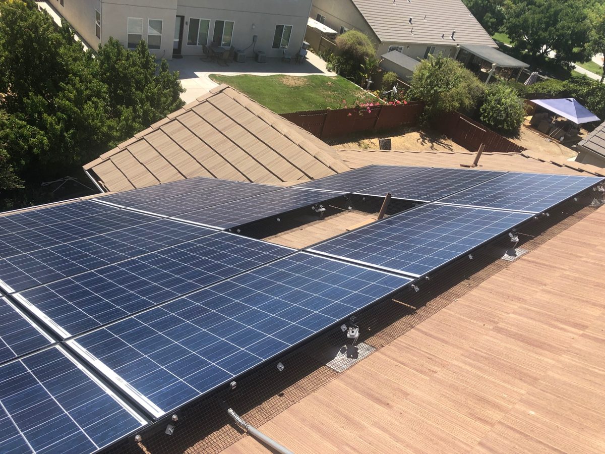 Solar panels on tile roof