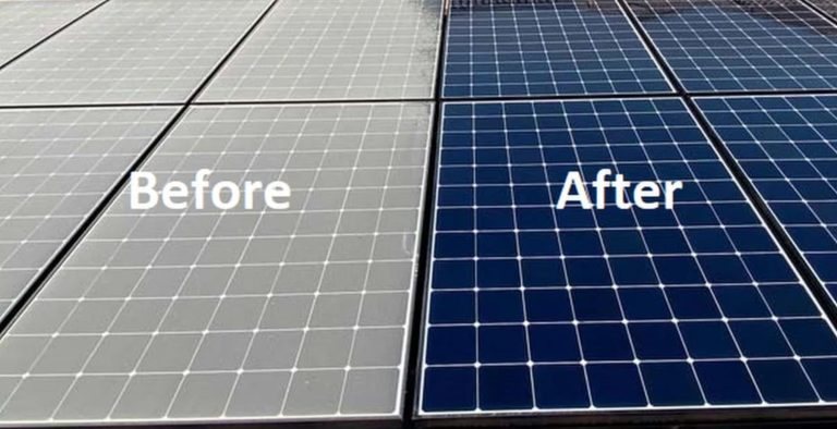 Solar panels before and after cleaning
