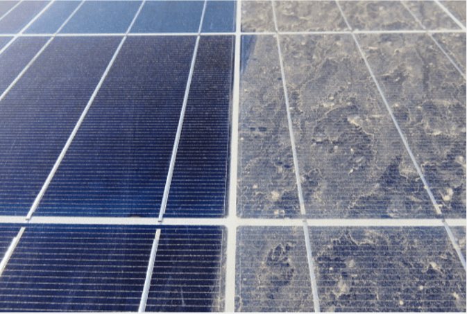 Dusty solar panel next to a clean one
